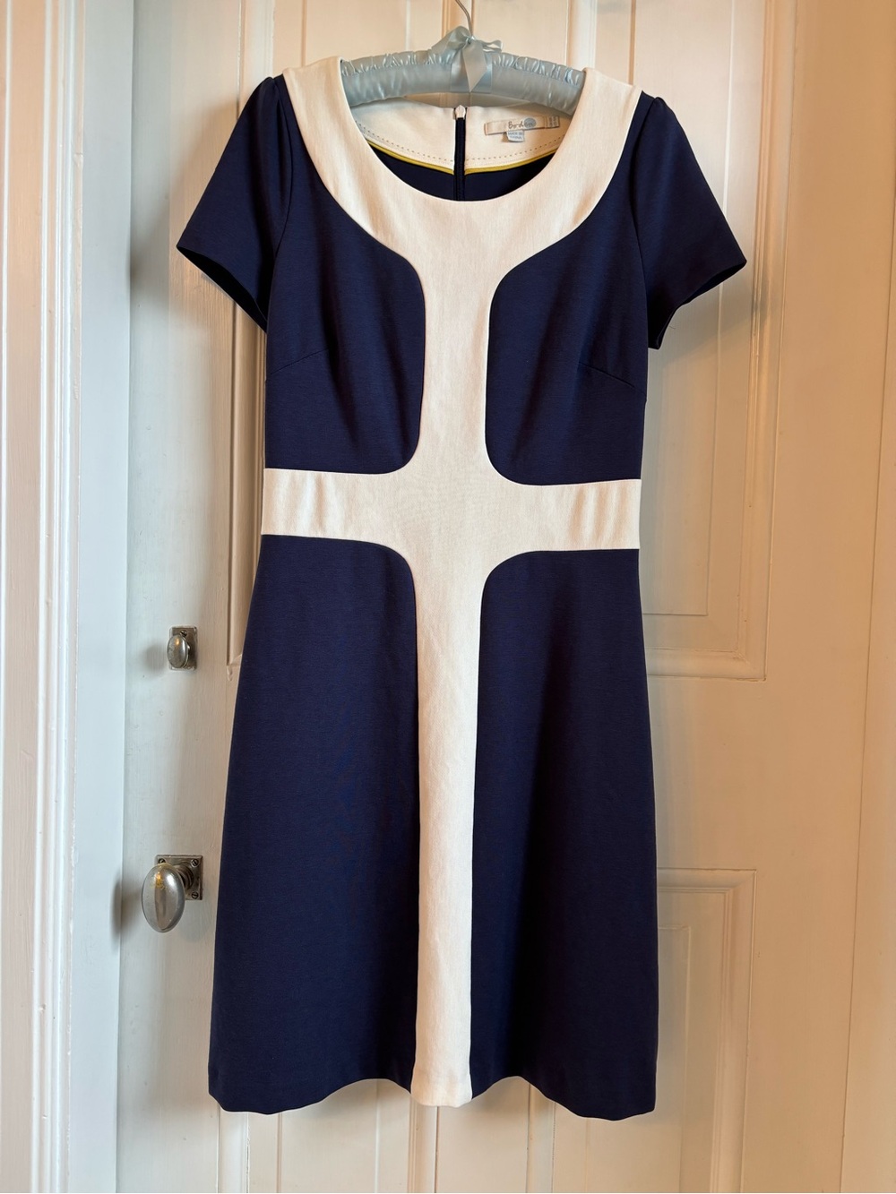 Boden lined knit dress navy and white 4 R